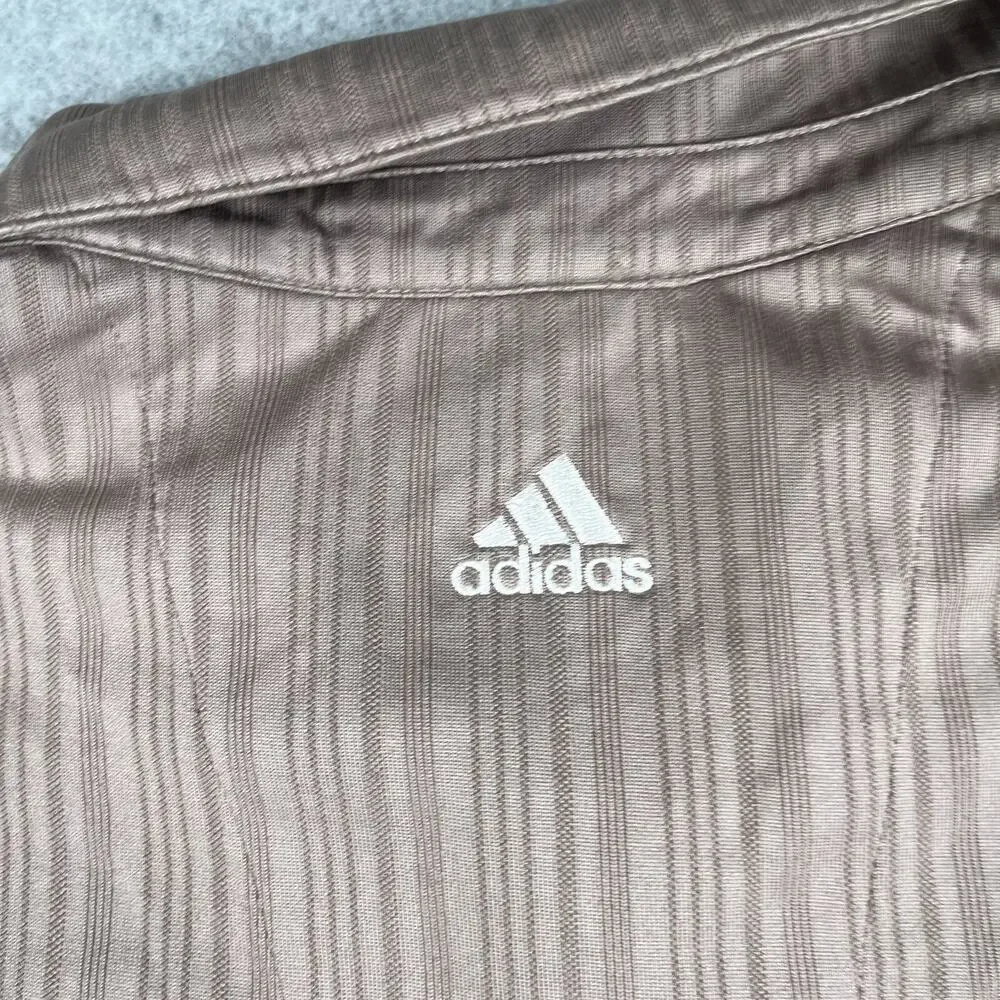 Adidas CimaCool Polo Shirt XL Brown Striped Performance Stretch Casual Mens